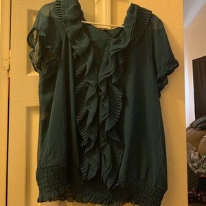 Dark green Ruffled button up blouse